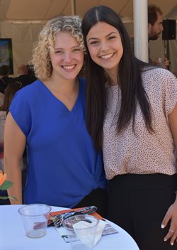 NPRE students Nataly Panczyk (left) and Madeline Morasca pose for a picture at the Talbot Lab addition ceremony.